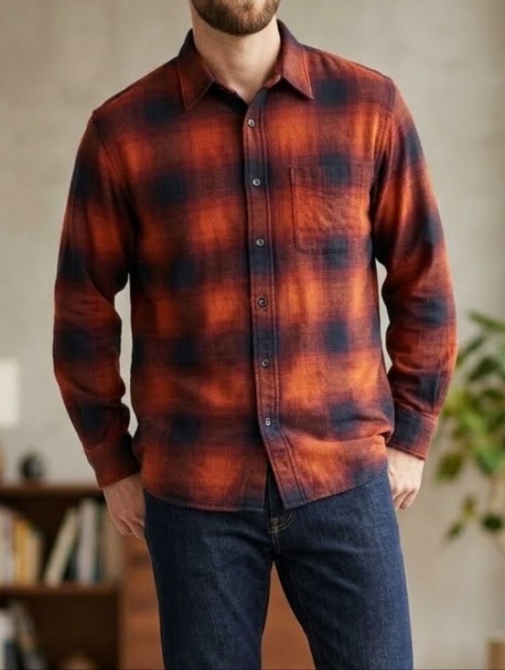 Uniqlo Men’s Ombré Plaid Flannel Button Down Shirt Size XL